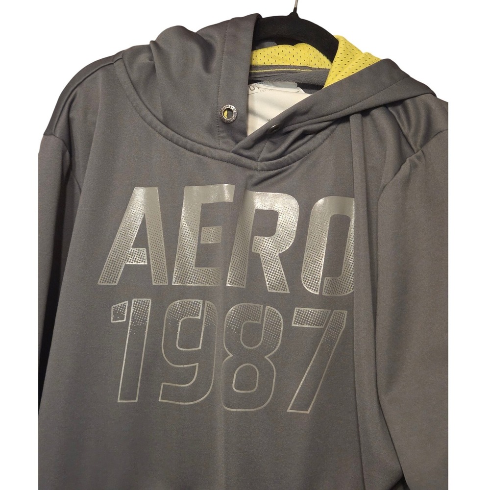 Aeropostale Hoodie Mens XXL Gray Yellow AERO 1987 Graphic Performance Pullover